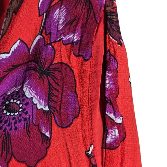 Ettitwa by Anthropologie Pants Womens 4 Red Floral Wide Leg Belted Pockets - Picture 3 of 10
